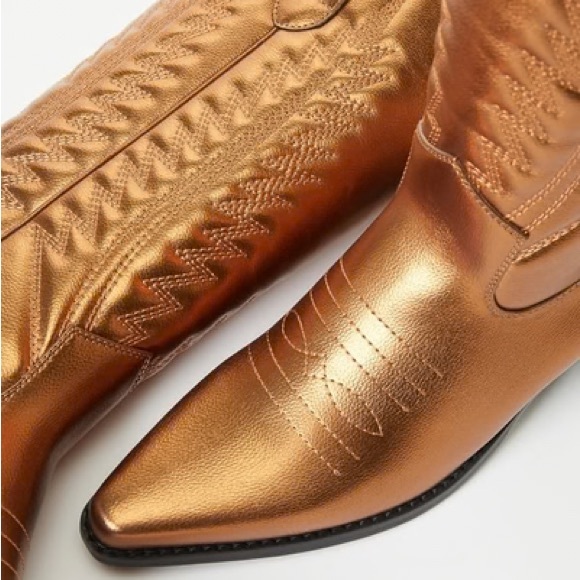 New - Zahra Western Metallic Bronze Heeled Cowboy Boots - Picture 7 of 8